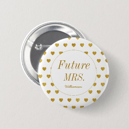 Bride Yellow White Future Frau Hearts Pattern Button (Vorne & Hinten)