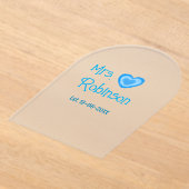 Bride zu Mrs. Name Datum blau Herz Wassercolo Acryleinladungen (Ablage )