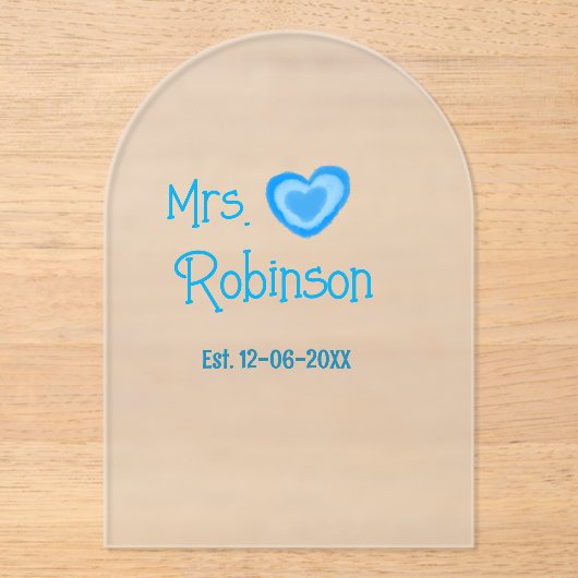 Bride zu Mrs. Name Datum blau Herz Wassercolo Acryleinladungen (Vorderseite)