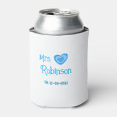 Bride zu Mrs. Name Datum blau Herz Wassercolo Dosenkühler (Kanne Vorderseite)