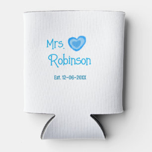 Bride zu Mrs. Name Datum blau Herz Wassercolo Dosenkühler