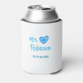 Bride zu Mrs. Name Datum blau Herz Wassercolo Dosenkühler (Kanne Rückseite)