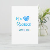 Bride zu Mrs. Name Datum blau Herz Wassercolo Einladung (Stehend Vorderseite)