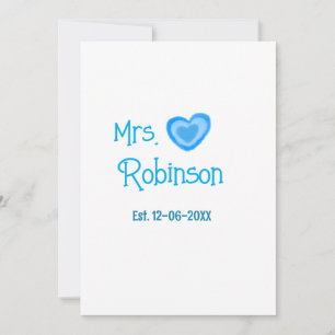 Bride zu Mrs. Name Datum blau Herz Wassercolo Feiertagskarte