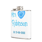 Bride zu Mrs. Name Datum blau Herz Wassercolo Flachmann (Links)