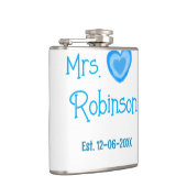 Bride zu Mrs. Name Datum blau Herz Wassercolo Flachmann (Rechts)