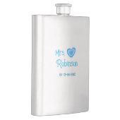 Bride zu Mrs. Name Datum blau Herz Wassercolo Flachmann (Rechts)