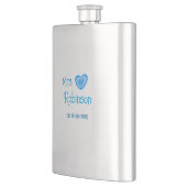 Bride zu Mrs. Name Datum blau Herz Wassercolo Flachmann (Links)