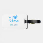 Bride zu Mrs. Name Datum blau Herz Wassercolo Gepäckanhänger (Rückseite horizontal)