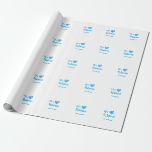 Bride zu Mrs. Name Datum blau Herz Wassercolo Geschenkpapier