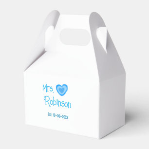 Bride zu Mrs. Name Datum blau Herz Wassercolo Geschenkschachtel