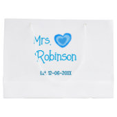 Bride zu Mrs. Name Datum blau Herz Wassercolo Große Geschenktüte (Rückseite)