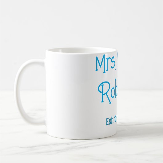 Bride zu Mrs. Name Datum blau Herz Wassercolo Kaffeetasse (Links)