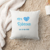 Bride zu Mrs. Name Datum blau Herz Wassercolo Kissen (Decke)