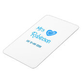 Bride zu Mrs. Name Datum blau Herz Wassercolo Magnet (Linke Seite)