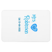 Bride zu Mrs. Name Datum blau Herz Wassercolo Magnet (Horizontal)