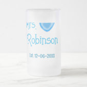 Bride zu Mrs. Name Datum blau Herz Wassercolo Mattglas Bierglas (Mittel)