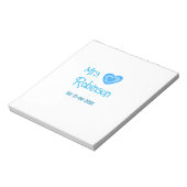 Bride zu Mrs. Name Datum blau Herz Wassercolo Notizblock (Rotiert)
