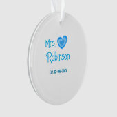 Bride zu Mrs. Name Datum blau Herz Wassercolo Ornament (Vorderseite)