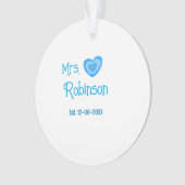 Bride zu Mrs. Name Datum blau Herz Wassercolo Ornament (Vorderseite)