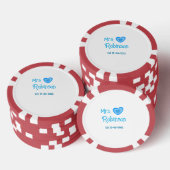 Bride zu Mrs. Name Datum blau Herz Wassercolo Pokerchips (Stapel)