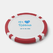 Bride zu Mrs. Name Datum blau Herz Wassercolo Pokerchips (Einzeln)