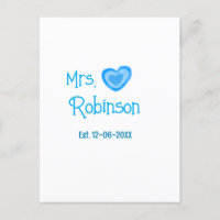 Bride zu Mrs. Name Datum blau Herz Wassercolo