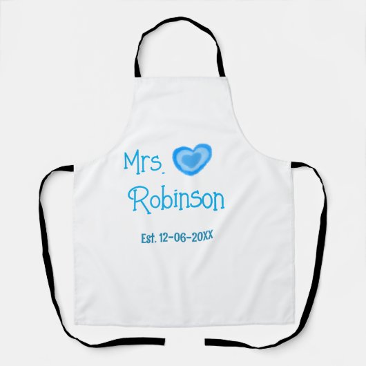 Bride zu Mrs. Name Datum blau Herz Wassercolo Schürze (Vorderseite)