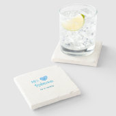 Bride zu Mrs. Name Datum blau Herz Wassercolo Steinuntersetzer (Seitenansicht)