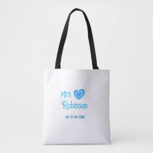 Bride zu Mrs. Name Datum blau Herz Wassercolo Tasche