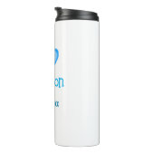 Bride zu Mrs. Name Datum blau Herz Wassercolo Thermosbecher (Nach rechts gedreht)