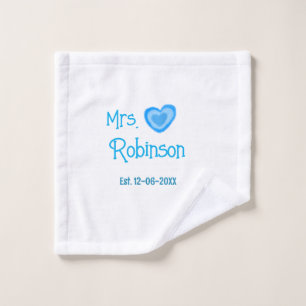 Bride zu Mrs. Name Datum blau Herz Wassercolo Waschlappen