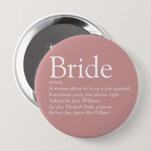 Bridedefinition, Brautparty Spaß Girly Pink Button (Vorne & Hinten)