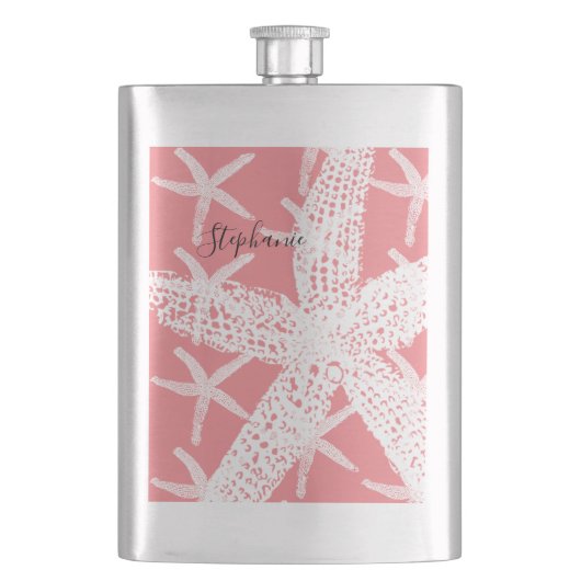 Bridemaid Gift Favor Starfish Pattern Lachs Pink Flachmann (Vorderseite)