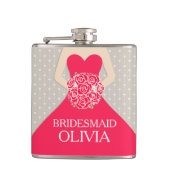 Bridemaid Rotes Kleid mit dem Namen angesagt Flasc Flachmann (Vorderseite)