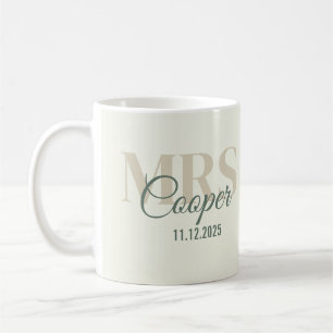 Bridenname mit dem Hochzeitdatum grüner Text-Coff Kaffeetasse