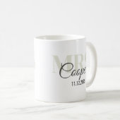 Bridenname mit dem Hochzeitdatum Weißer Text-Coff Kaffeetasse (VorderseiteRechts)