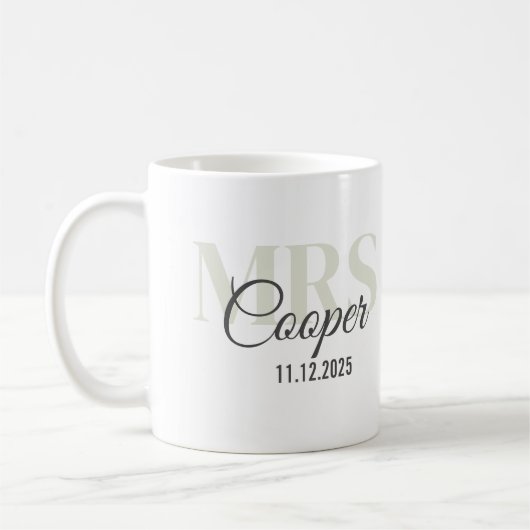 Bridenname mit dem Hochzeitdatum Weißer Text-Coff Kaffeetasse (Links)