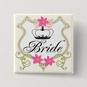Brides Bows, Blume und Tiaras Wedding Abzeichen Button