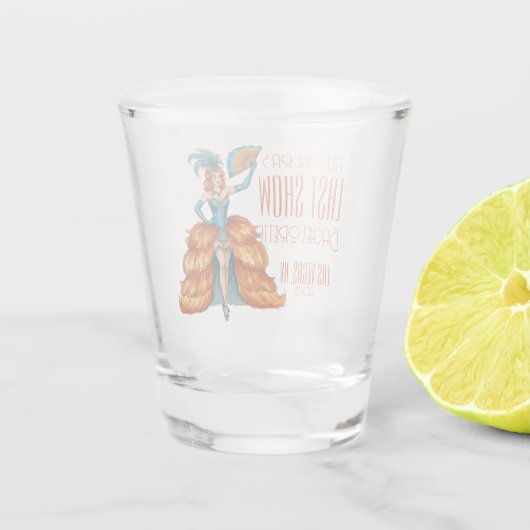 Bride's Final Show Art Deco Showgirl Bachelorette Schnapsglas (Rückseite)