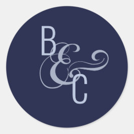 Brides Grooms Monogram Navy Blue Modern Wedding Runder Aufkleber