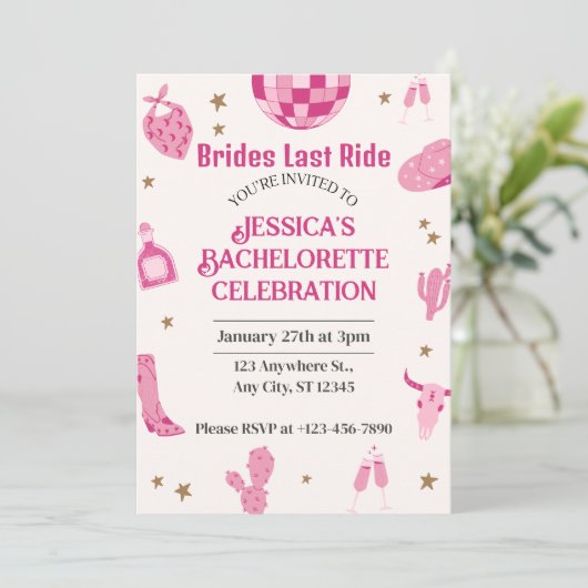 Brides Last Ride Bachelorette Wochenende Ausflug Einladung (Stehend Vorderseite)