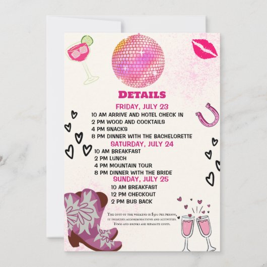 Brides Last Ride Bachelorette Wochenende Ausflug Einladung (Rückseite)