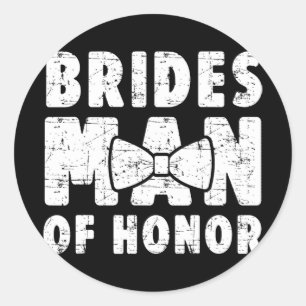 Brides Man of Honour Wedding T-Shirt Bachelor Bach Runder Aufkleber