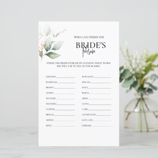 Brides Phrase Greenery Brautparty (Stehend Vorderseite)