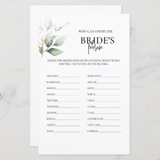 Brides Phrase Greenery Brautparty (Vorne/Hinten)