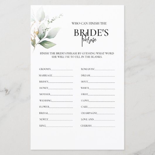 Brides Phrase Greenery Brautparty (Vorderseite)