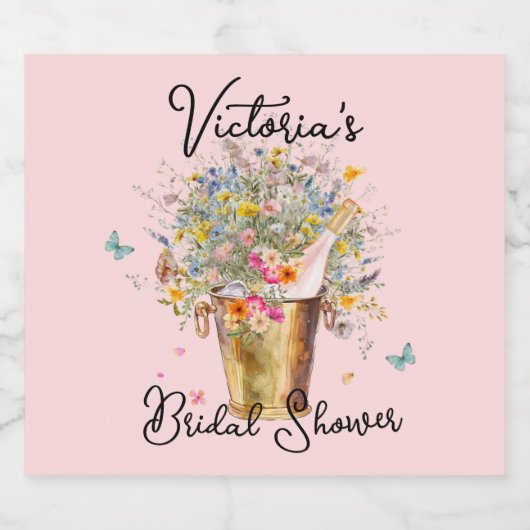 Brides riesiges Wildblume Bouquet Brautparty Schaumweinetikett (Einzelnes Label)