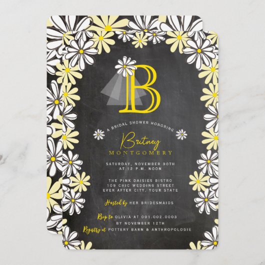 Bride's Veil Monogram Chalkboard-Brautparty Einladung (Vorne/Hinten)