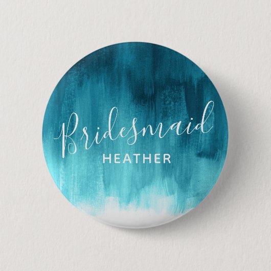 Bridesmaid aquamarin Aqua abstrakte Kunst Hochzeit Button (Vorderseite)